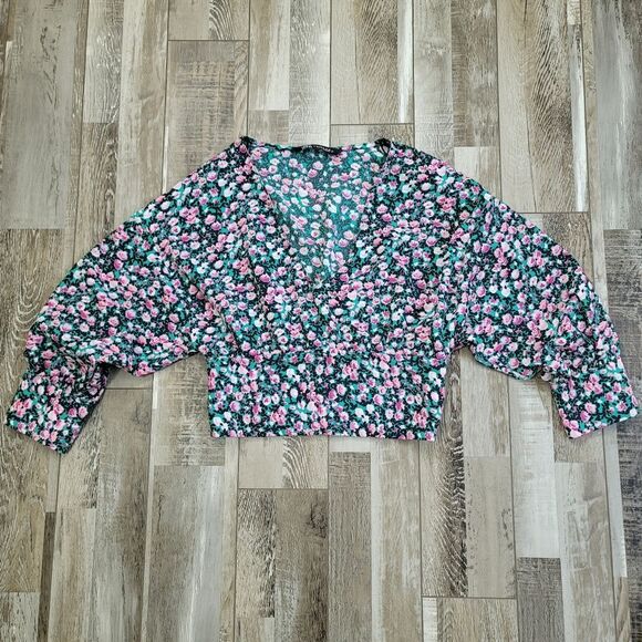 Zara Floral Crop Top Size Medium - Picture 4 of 11